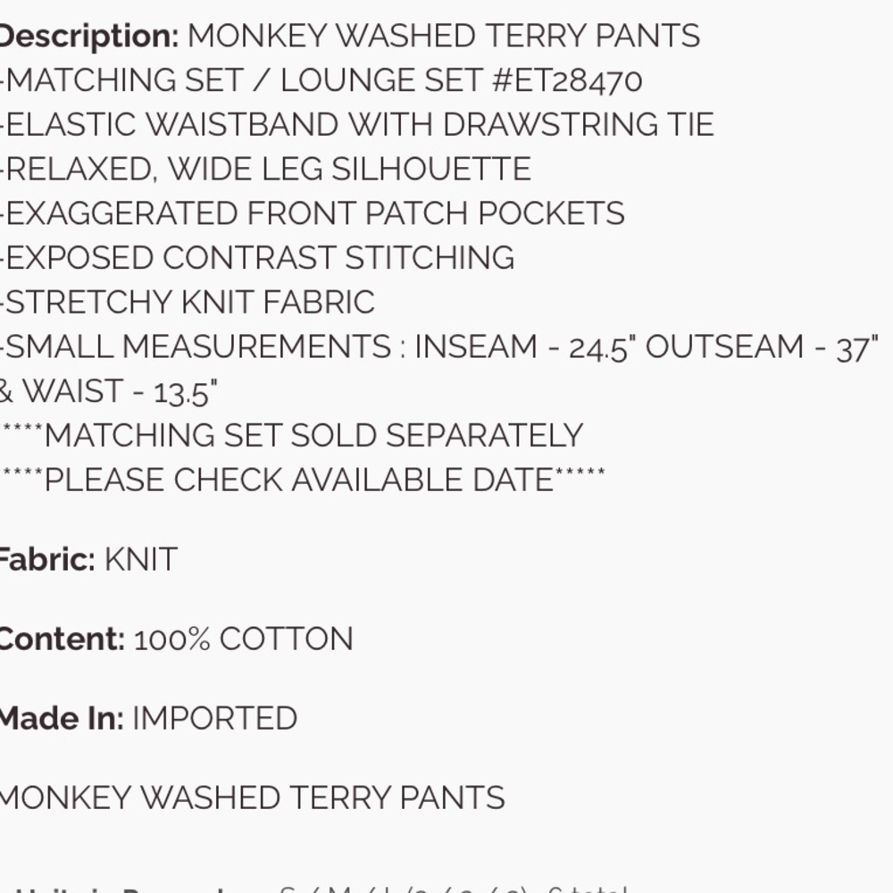 390 ❤️ EASEL camel MONKEY WASHED TERRY PANTS - Picture 6 of 6